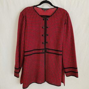 MING WANG Red Black Elegant Formal Office Knit Jacket Blazer Top Sweater 1x
